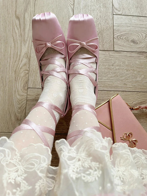 Elegant Chunky Heels Lolita Pumps for Women - Lace-Up Ballet Style Single Shoes for Spring and Autumn Parties, Fashionable French-Inspired Footwear with Square Toe and Super High Heel